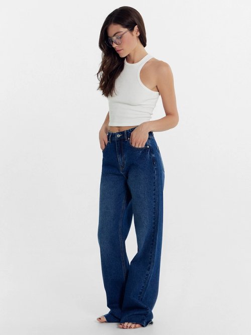 Брюки женские джинсовые wide leg синие, фото 2 из 7