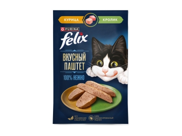 Пауч Felix Вкусный паштет для кошек, курица и кролик, 75 г
