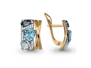 Серьги с английским замком Aquamarine, красное золото 585 проба, вставка фианит