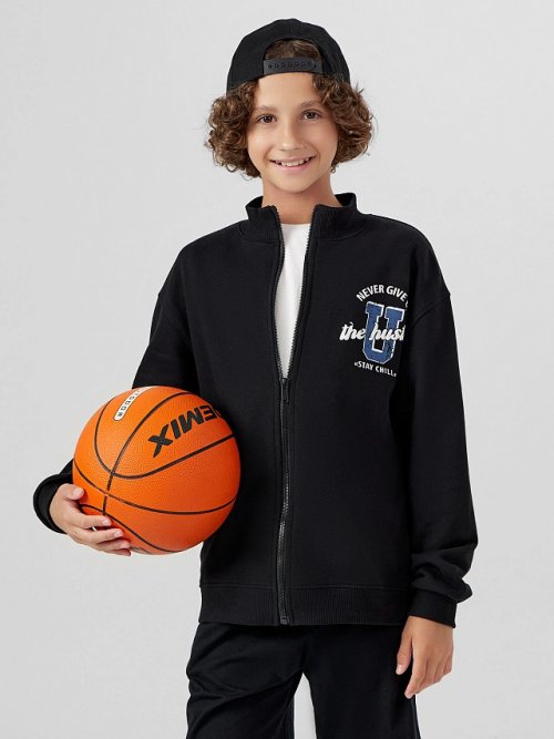 Толстовка для мальчиков черная с принтом "never give up", фото 9 из 9