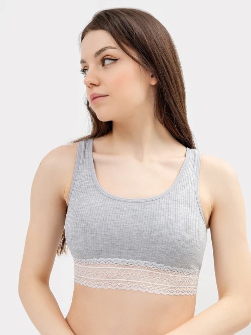 Бюстье женское серое с кружевными деталями, фото 1 из 3