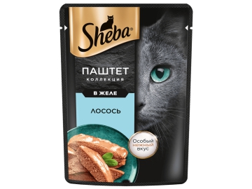 Пауч Sheba для взрослых кошек, с лососем, Нежный паштет в желе, 75 г