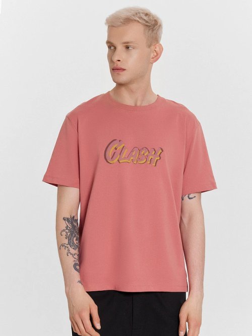Футболка мужская коралловая с надписью "Clash", фото 1 из 12