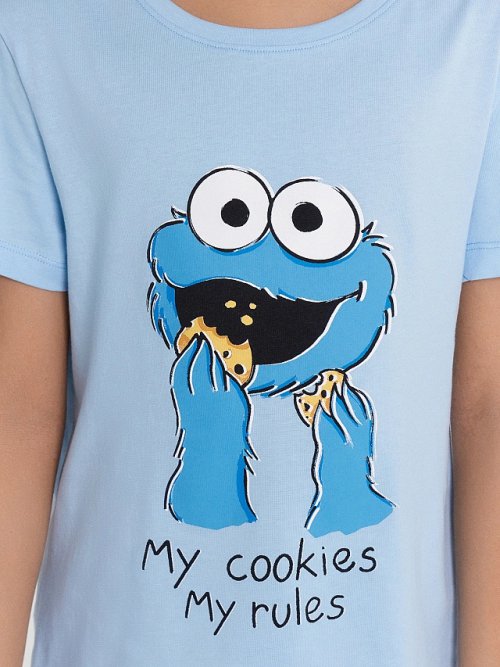 Пижама для мальчиков голубая с принтом Cookie Monster, фото 8 из 9