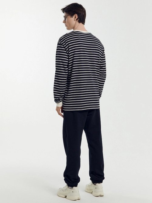 Лонгслив мужской молочный в черную полоску, фото 6 из 9