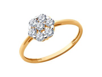 Кольцо помолвочное Diamant, красное золото 585 проба, вставка фианит