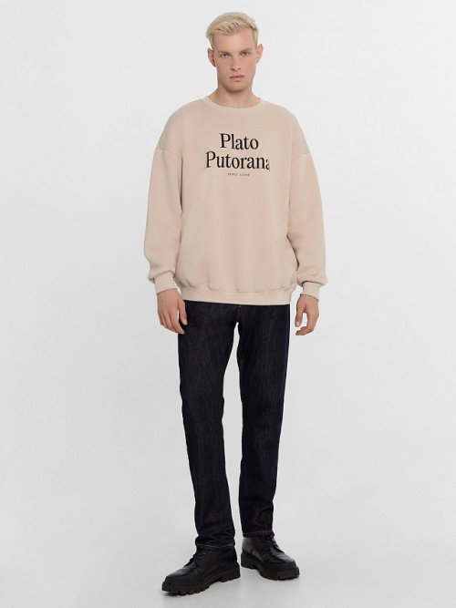 Свитшот мужской бело-бежевый с печатью, фото 3 из 5