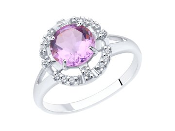 Кольцо декоративное Diamant, серебро 925 проба, вставка фианит/аметист