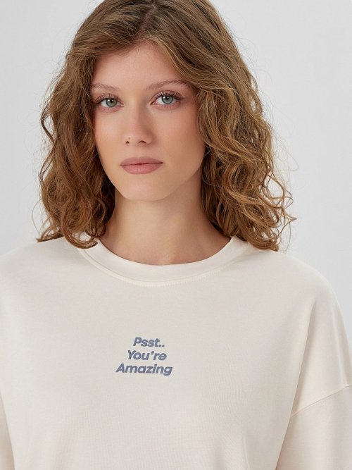 Комплект домашний женский бежевый с надписью "Pss..You're amazing", фото 6 из 16
