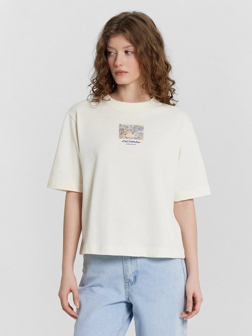 Футболка женская кремовая с принтом из коллекции Art U Wear, фото 2 из 30