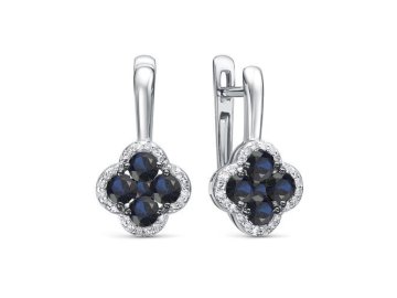 Серьги с английским замком RoseGrace, белое золото 585 проба, вставка сапфир/бриллиант