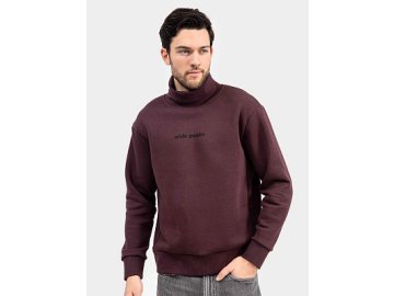 Стильный джемпер мужской с воротником-стойкой в цвете "бордо" с печатью