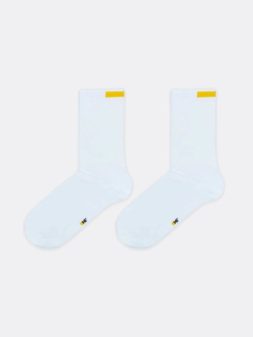 Высокие мужские носки белого цвета с желтым прямоугольником, фото 2 из 12