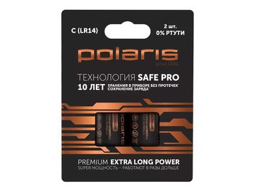 Батарейки щелочные Polaris PB LR14 (С) (2шт) Premium