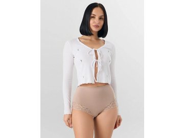 Трусы женские макси бежевые с кружевными деталями