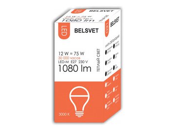 Светодиодная лампа Belsvet LED-M A60 12 W 3000 K E27