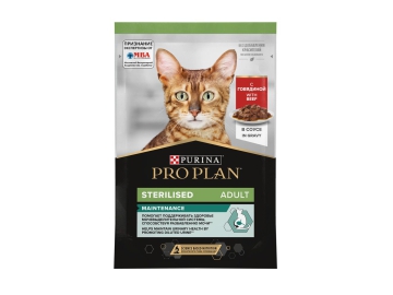 Пауч Purina Pro Plan для взрослых стерилизованных кошек с говядиной в соусе, 85 г