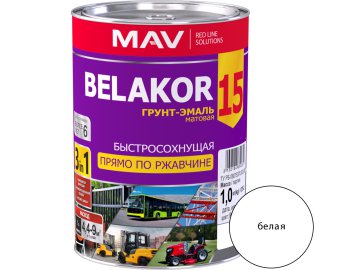 Грунт-эмаль BELAKOR 15 прямо по ржавчине 3 в 1 быстросохнущая белая  матовая 1,0л (1,0кг)