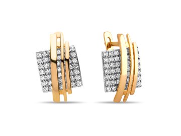 Серьги с английским замком SANIS, красное золото 585 проба, вставка фианит