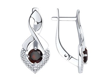 Серьги с английским замком Diamant, серебро 925 проба, вставка фианит/гранат