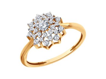 Кольцо помолвочное Diamant, красное золото 585 проба, вставка фианит