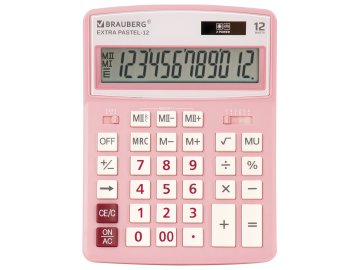 Калькулятор настольный BRAUBERG EXTRA PASTEL-12-PK 12разр розовый 250487