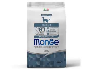Корм сухой Monge, для стерилизованных кошек, с форелью, Cat Speciality Line Monoprotein Sterilised, 400 г в Молодечно Зообазар