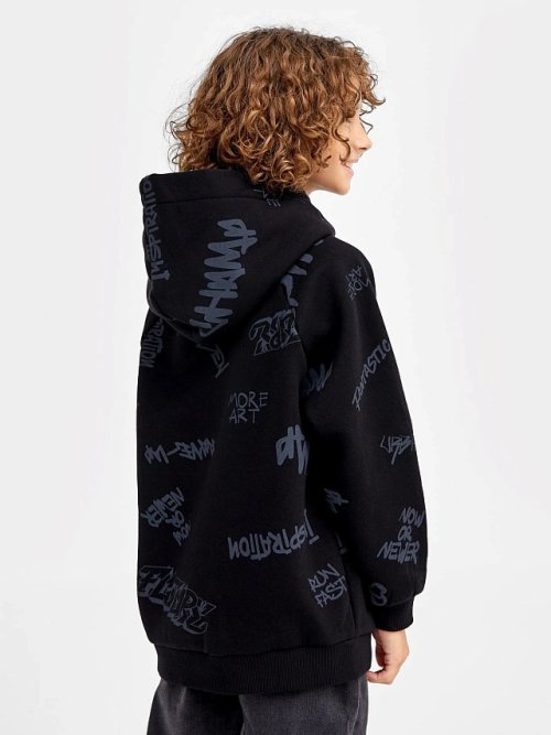 Худи для мальчиков черное с принтом в виде текста, фото 3 из 4