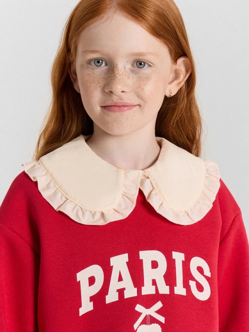 Джемпер для девочек красный с принтом и надписью "Paris", фото 5 из 10