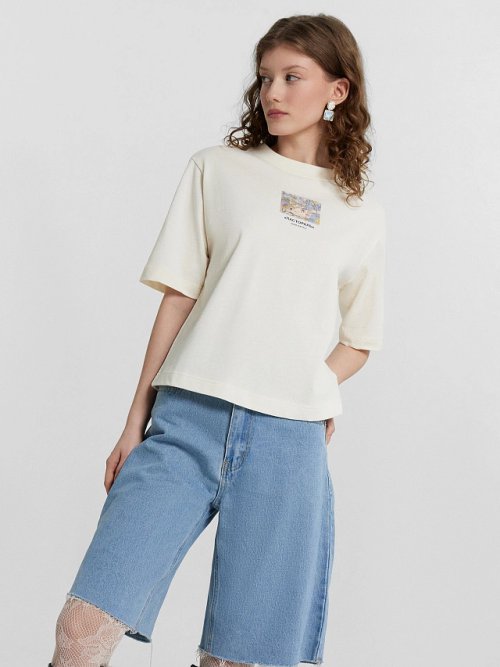 Футболка женская кремовая с принтом из коллекции Art U Wear, фото 6 из 30
