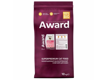 Корм AWARD для взрослых стерилизованных кошек с индейкой и курицей с добавлением клюквы и цикория, 10кг
