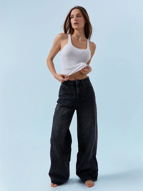 Джинсы женские baggy leg серые со средней посадкой, фото 1 из 14