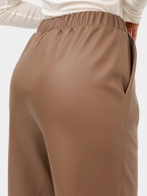 Брюки женские бежевые из экокожи, фото 6 из 8