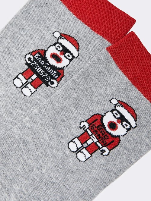 Высокие мужские носки с махровой стопой в оттенке "серый меланж" с новогодним рисунком, фото 4 из 10