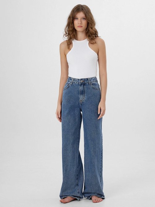 Джинсы женские Wide leg fit синие с высокой посадкой, фото 5 из 16