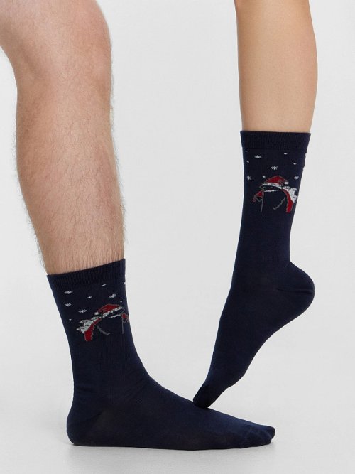 Носки унисекс темно-синие с новогодним рисунком, фото 3 из 5