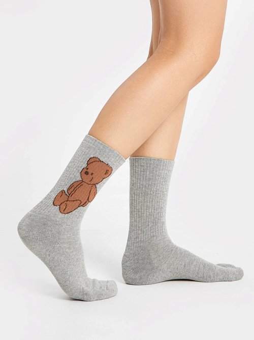 Носки женские серые с рисунком в виде медведей, фото 1 из 6