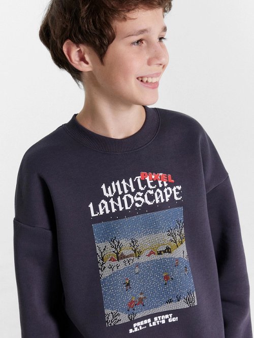 Свитшот для мальчиков графитовый с принтом, фото 5 из 5