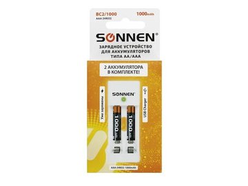 Зарядное устройство с аккумуляторами SONNEN 2 шт AAA (HR03) 1000mAh BC2, в блистере в Мозыре 5 элемент