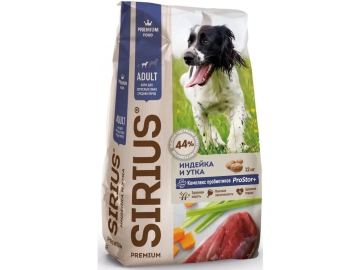 Корм SIRIUS для собак средних пород, со вкусом индейки и утки с овощами, 12 кг в Молодечно Зообазар
