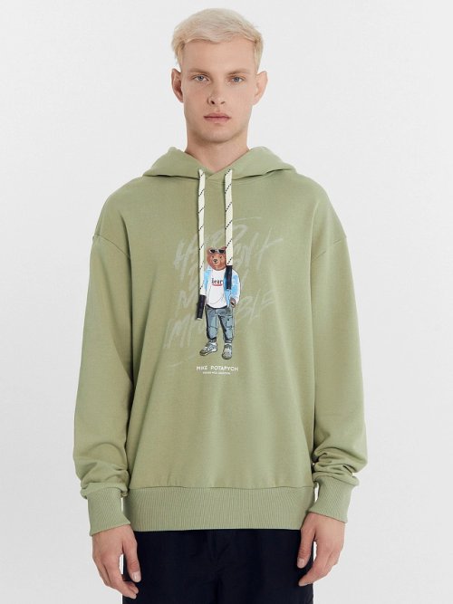 Худи мужское зеленое с печатью, фото 2 из 7