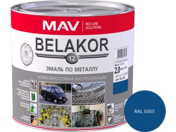 Эмаль BELAKOR 12 по металлу атмосферостойкая быстросохнущая RAL 5005 синяя полуглянцевая 2,4л (2кг)