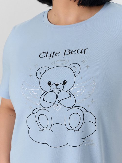 Сорочка ночная женская голубая с принтом"cute bear", фото 3 из 8