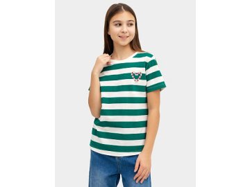 Футболка для девочек в молочно-зеленую полоску Марк Формель