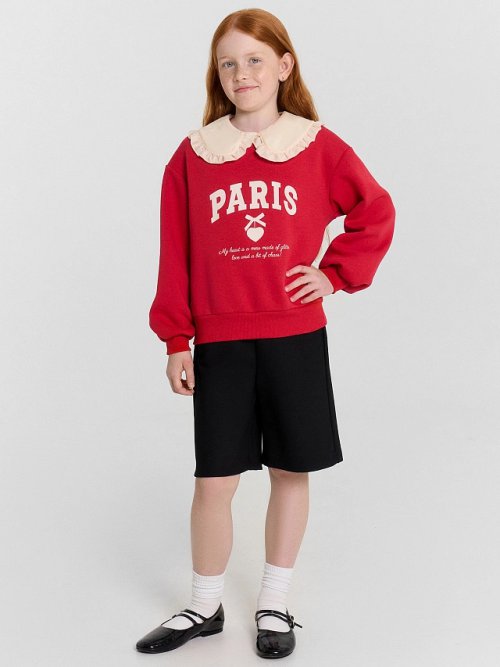 Джемпер для девочек красный с принтом и надписью "Paris", фото 4 из 10