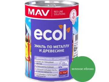 Эмаль ECOL по металлу и древесине (ПФ-115) зеленое яблоко глянцевая  1,0л (0,9 кг)