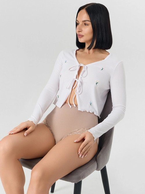 Трусы женские макси бежевые с кружевными деталями, фото 7 из 8