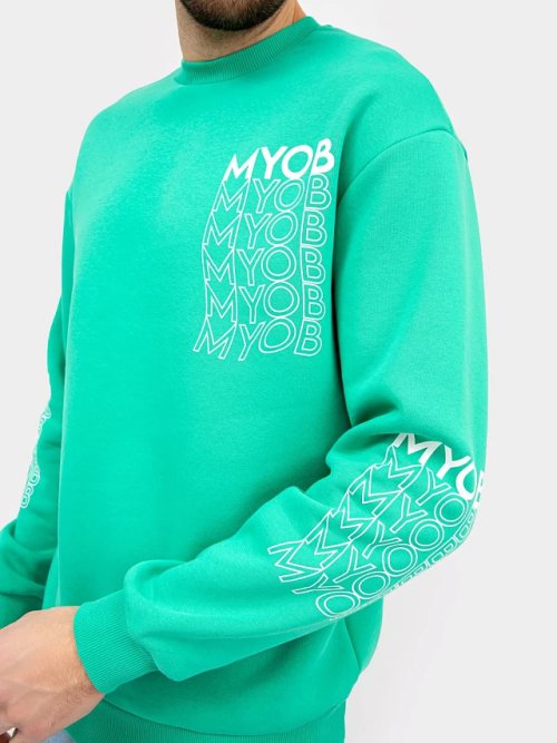 Теплый прямой джемпер бирюзового цвета с текстовым принтом, фото 4 из 4