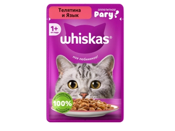 Пауч Whiskas для взрослых кошек, рагу с телятиной и языком, 75 г Зообазар