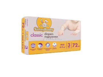 Подгузники детские SUNNY BUNNY Midi, 72шт в магазинах 